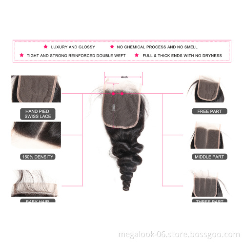 Wholesale Factory Price Cuticle Aligned Raw Virgin Hair Pre Plucked 5X5 6X6 7X7 Lace Closure